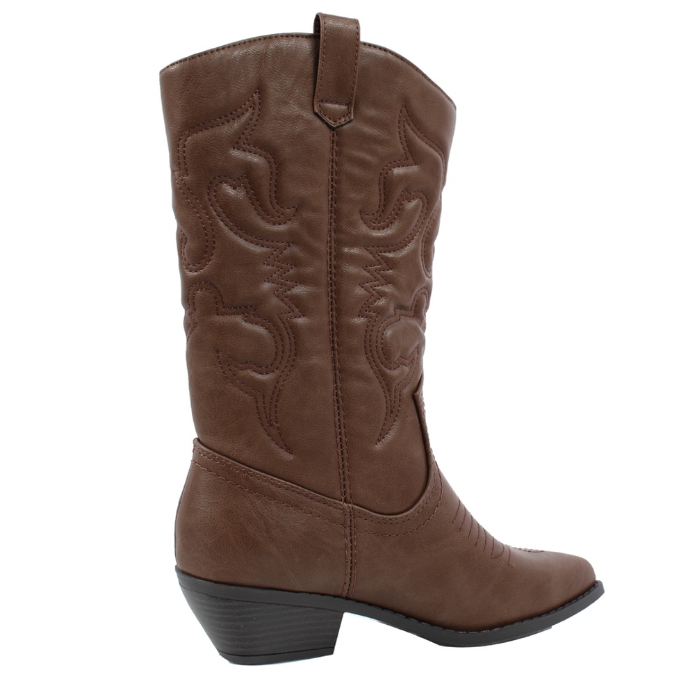 Size 6.5 Dark Tan cowboy knee high pull on boot - Picture 6 of 8